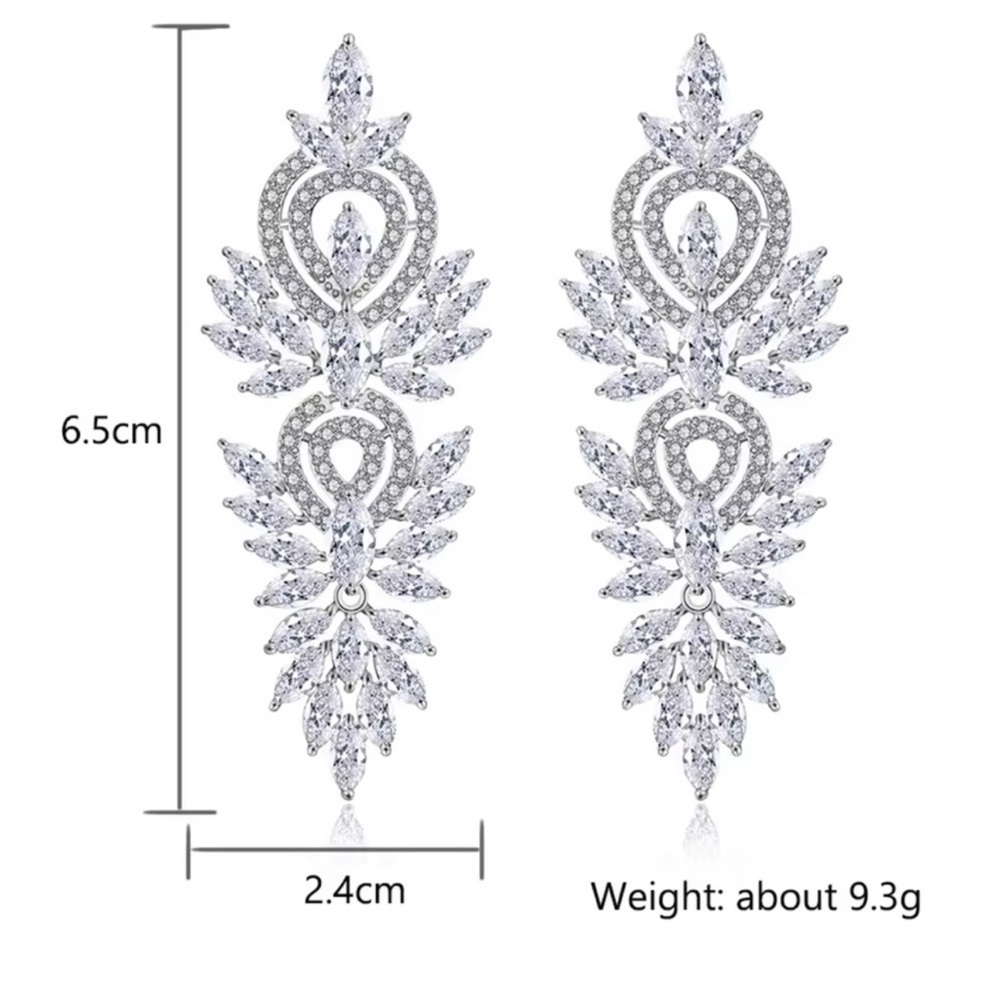 Marquis Elegant Diamond Silver Crystal Earrings - Picture 3 of 5